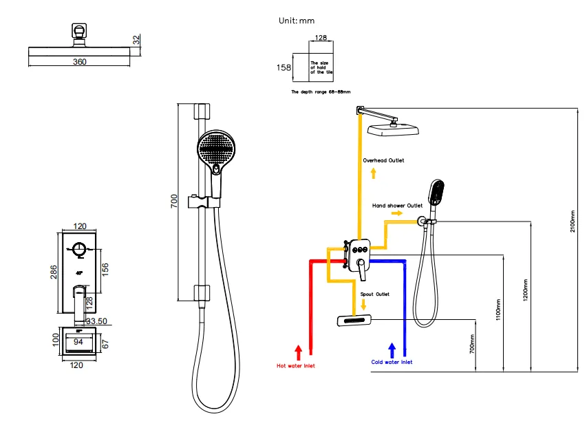 Single level concealed shower mixer 3fuction